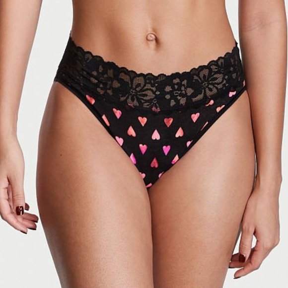 💕Last Pair VS Lace Waist Cotton High Leg Briefs w/ Hearts NWT So Comfy - Picture 3 of 9